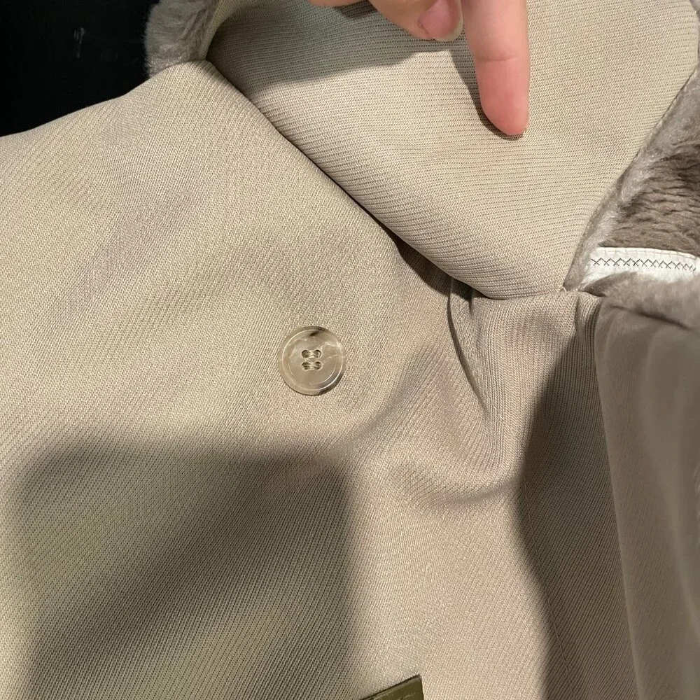 Vintage Mens London Fog Tan Trench Coat Faux Fur Collar Size 42 Reg‎
